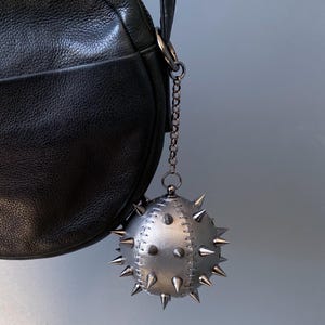 Gunmetal Spiked Flail Mace Keychain Bag Charm