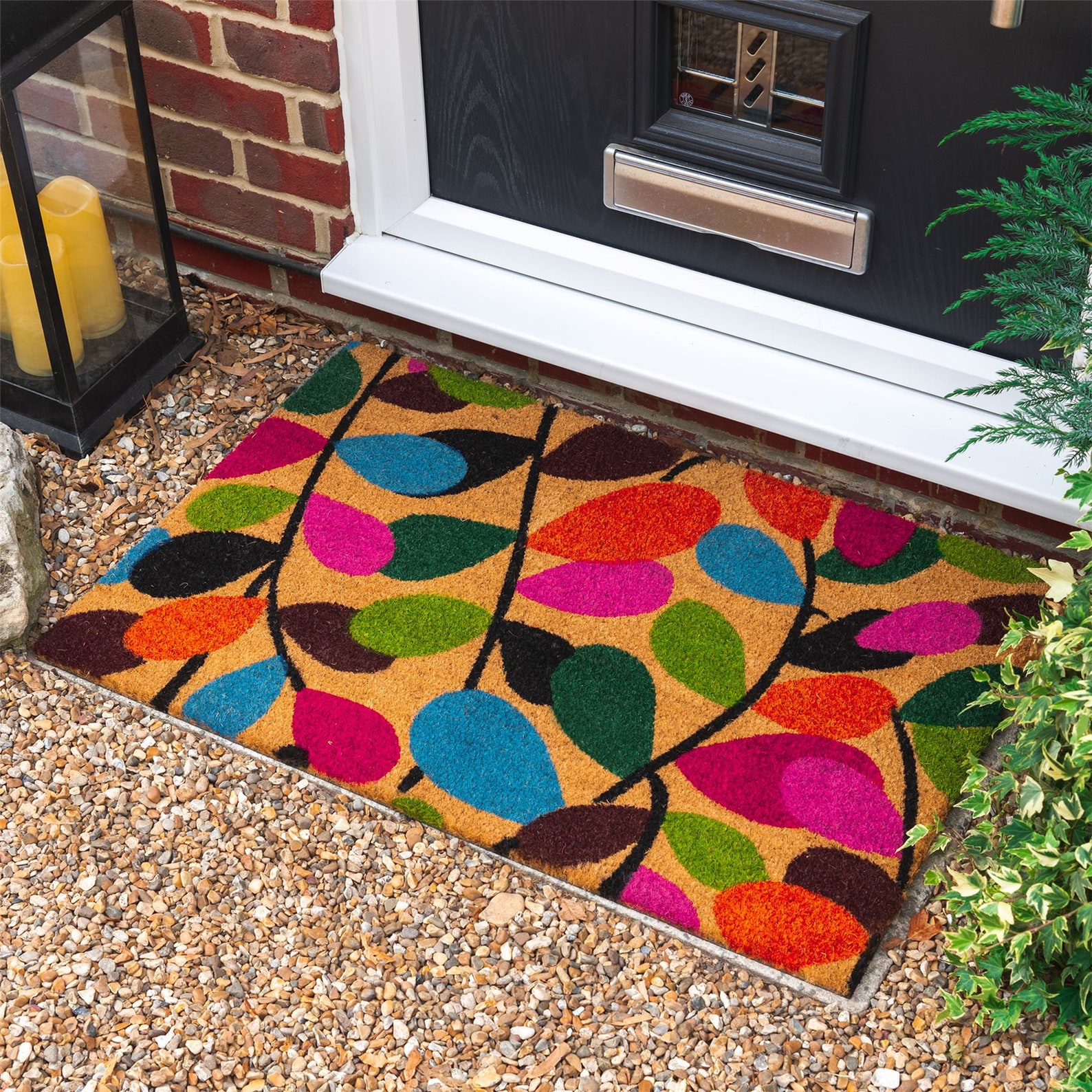 Colourful Leaves Nonslip Door Mat Natural Coir Indoor Etsy UK
