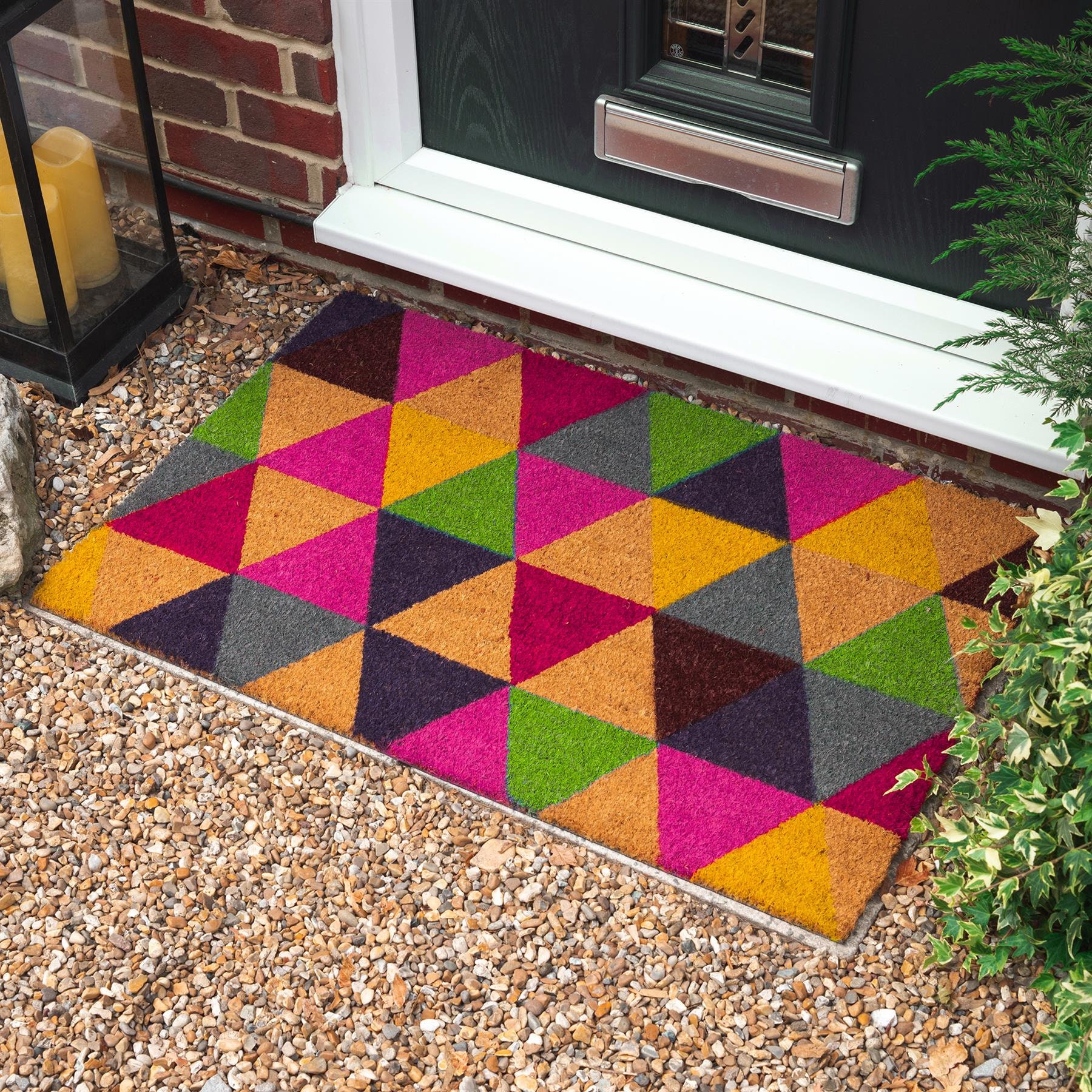 Colourful Triangles Nonslip Door Mat Natural Coir Indoor Etsy UK