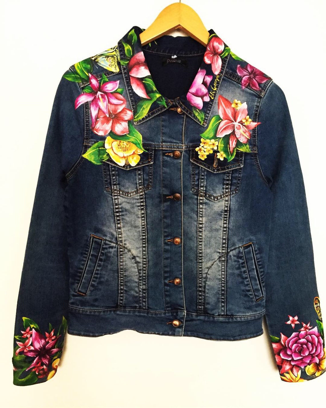 Flower hand painted jacket Custom denim women