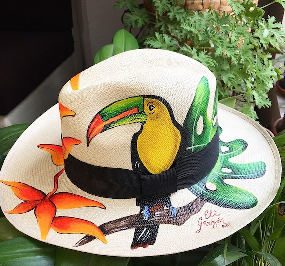 Hand Painted Natural Straw Hats, Genuine Aguadeño Style Hat, Colombia  Handmade, Hand Painted Toucan Iraca Palm Hat 
