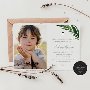 Modèle d'invitation de baptême avec photo, téléchargez votre image, texte 100 % modifiable, invitation personnalisée, carte numérique, carte virtuelle, Corjl