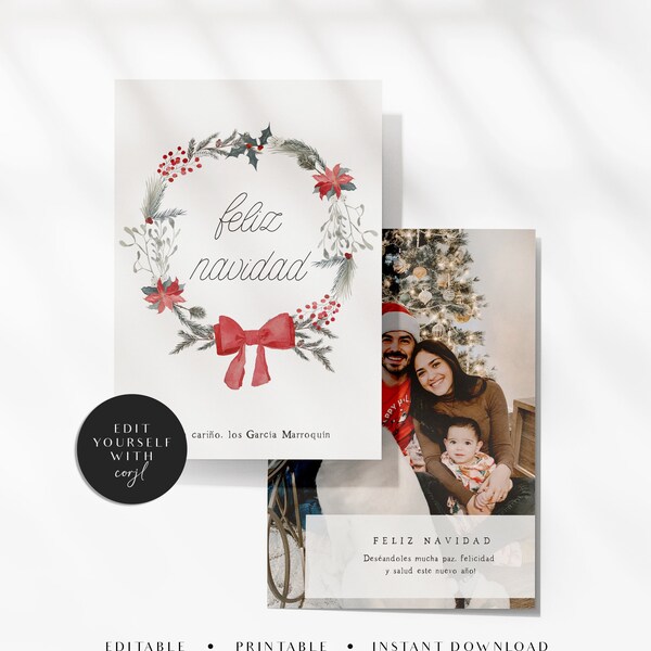 Tarjeta de Navidad, Felices Fiestas, Editable Christmas Card, Photo Happy Holidays, Instant Download, Corjl, Ecard