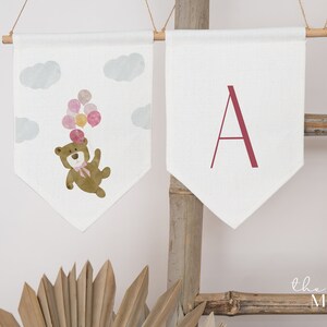 Teddy Bear Flag Garland Template, Welcome Flag Banner, Bunting for Girl Baby Shower, Editable Party Decor, Wall Decor For Baby Shower