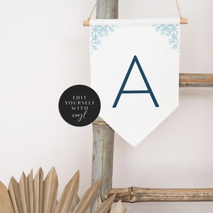 Modern Winter Wonderland Birthday Banner, Ice Princess Birthday Bunting, Winter Princess Garland, Editable Banner, Instant Download, Corjl