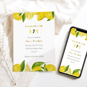 Lemon Birthday Invitation Template, Modern Lemon Birthday, Girl Birthday Invite, Editable Invitation, Digital Invite, Instant Download,Lemon