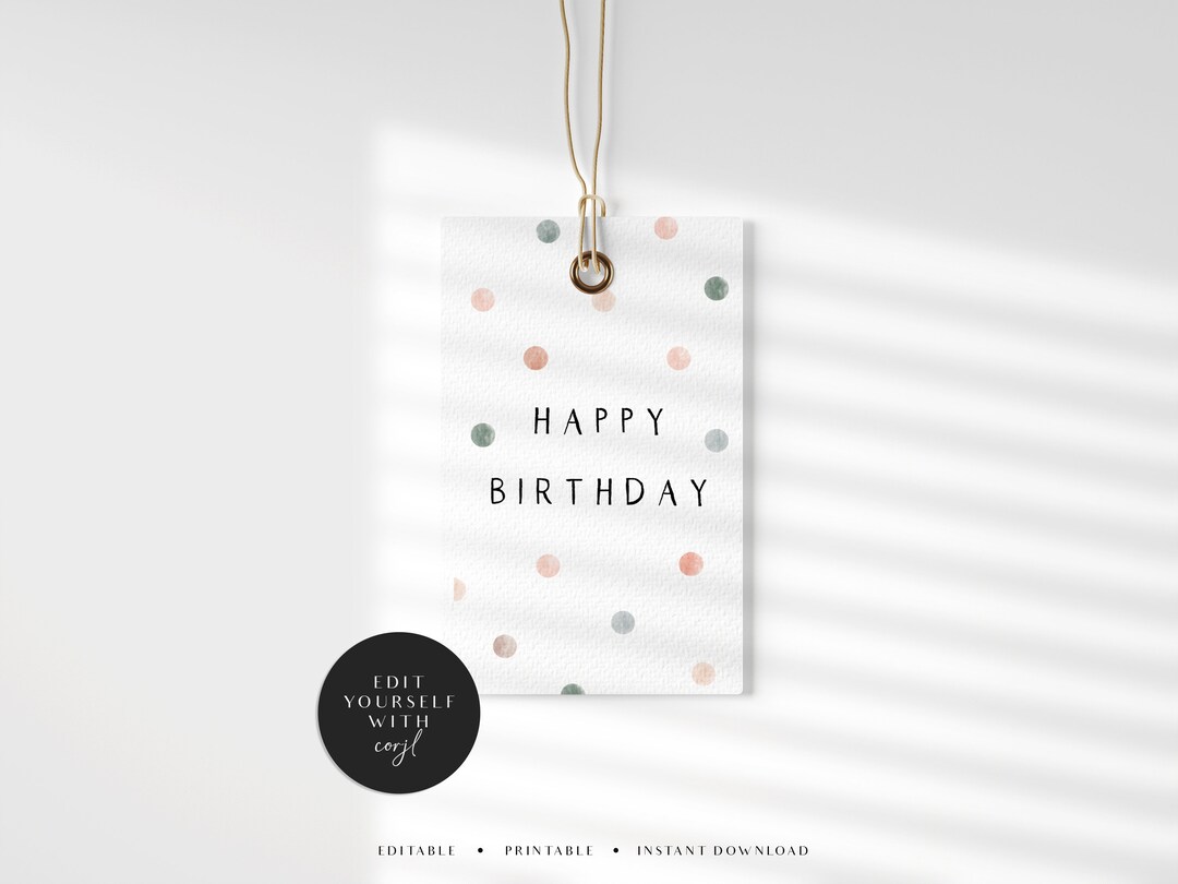 Editable Gift Tag, Happy Birthday Tag, Personalized Printable Tag ...