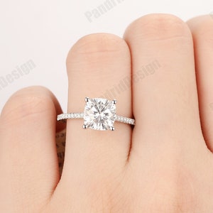 Dainty Women Ring, 8mm Cushion 2.50CT Moissanite Engagement Ring, Hidden Halo Moissanite Promise Ring, 14k 18k Gold Simulated Diamond Ring