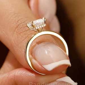 Excellent Radiant Cut 6x8mm Moissanite Engagement Ring, Solid 14K Yellow Gold Moissanite Lab Diamonds Ring, Unique Women Daily Wedding Ring