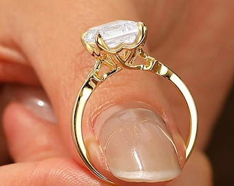 Art Deco Emerald Cut Moissanite Engagegement Ring Solid Yellow Gold Vintage Bridal Anniversary Ring