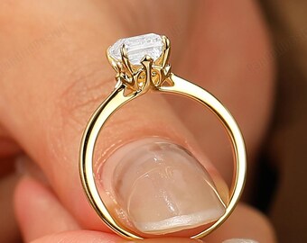 Solitaire Emerald Cut Lab Grown Diamond Wedding Ring for Her Gold Promise Engagement Ring