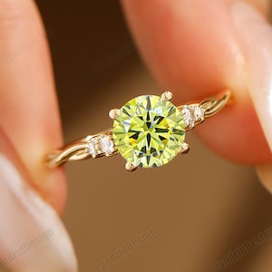 Bague pour femme avec diamants jaunes fantaisie de 1 à 3 carats en or massif 14 carats jaune diamant mariage bague de fiançailles cadeau d&#39;anniversaire bague pour femme