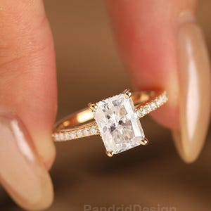 Radiant Cut Engagement Ring, Half Eternity Moissanite Women&#39;s Ring for Her, Filigree Style 2.0CT Radiant Diamond Simulant Ring, Promise Ring
