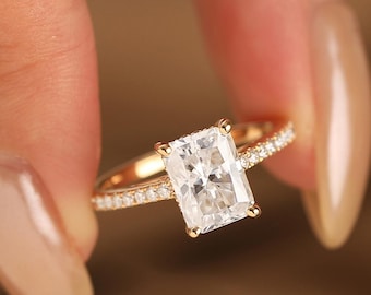 Radiant Cut Engagement Ring, Half Eternity Moissanite Women&#39;s Ring for Her, Filigree Style 2.0CT Radiant Diamond Simulant Ring, Promise Ring
