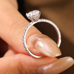 14K Gold Pave Half Eternity Band 1-3CT Round Cut Lab Diamond Engagement Ring,Art Deco Hidden Halo French Cut Lab Grown Diamond Proposal Ring