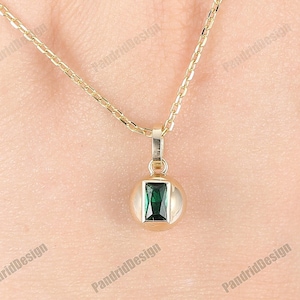 14K Solid Gold Pendant, May Birthstone Gemstone Jewelry, Handmade 3x5mm Emerald Cut Green Emerald Birthstone Necklace, Event Jewelry Girl