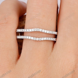 Ring Enhancer Art Deco Wedding Band Rose Gold,Double Band Vintage Ring Promise Anniversary Ring,Half Eternity Band Pave Bridal Matching Ring