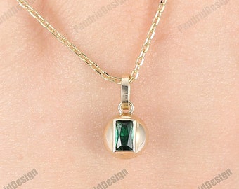 14K massief gouden hanger, mei Birthstone edelsteen sieraden, handgemaakte 3x5mm Emerald Cut Green Emerald Birthstone ketting, evenement sieraden meisje