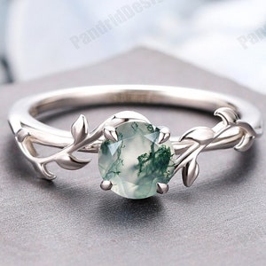 Leaf Shape Moss Agate Women&#39;s Gold Ring,Green Agate Ladies Jewelry, Dainty Ring,Solid Gold Natural Moss Agate Ring Vine Shape,Christmas Gift