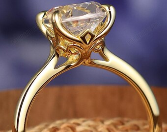 Art Deco Filigree Pear Cut Moissanite Engagement Ring Solid Gold Moissanite Wedding Promise Rings