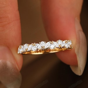 Antique Marquise Round Lab Diamond Ring Stacking Band Slid Rose Gold Womens Wedding Ring
