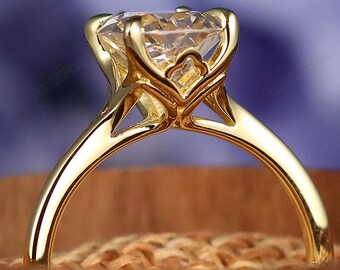 Gold Split Shank Solitaire Proposal Gift for Her Filigree Pear Shaped Moissanite Engagement Ring