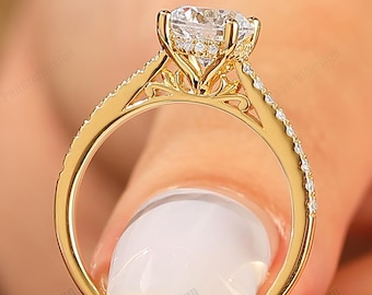 Vintage Hidden Halo 1.25CT Round 7mm Moissanite Simulated Diamond Engagement Ladies Ring