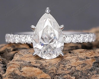 Art Dceco Pear 1.5CT Moissanite Simulated Diamond Wedding Ring for Lover Claw Engagement Ring