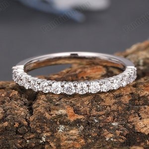 Half Eternity Wedding Set, Stackable Bridal Ring Set, Round Moissanite Wedding Band, White Gold Simulated Diamond Ring Set, Anniversary Ring