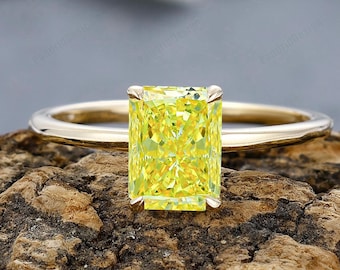 Yellow Radiant Cut Lab Grown Diamond Ring IGI Certified Soltaire Engagement Ring