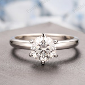 14k/18k Solid Gold Ring, White/Yellow Gold Solitaire Moissanite Ring, 6 Prongs Round 1.25ct 7mm Moissanite Simulated Diamond Wedding Ring