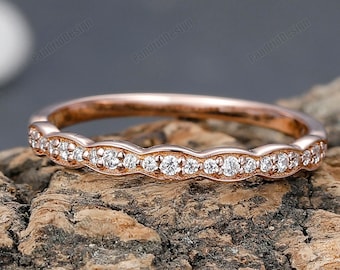 Art deco moissaniet trouwring geel/rosé/witgoud halve eeuwigheid stapelen bijpassende sieraden