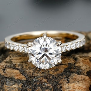 2.00ct Round Moissanite Engagement Ring, Half Eternity Gold Wedding Ring
