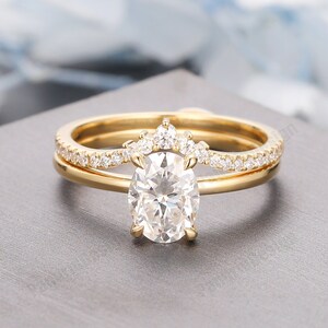 1.5CT Oval Cut 6x8mm Moissanite Bridal Sets Rose Gold, Danity Moissanite Simulated Diamond Engagement Ring Sets, Anniversary Ring for Her