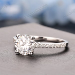 Vintage Hidden Halo Moissanite Ladies Ring, Anniversary Gift, 1.25CT Round 7mm Lab Diamond Wedding Ring, Simulated Diamond Engagement Ring image 2