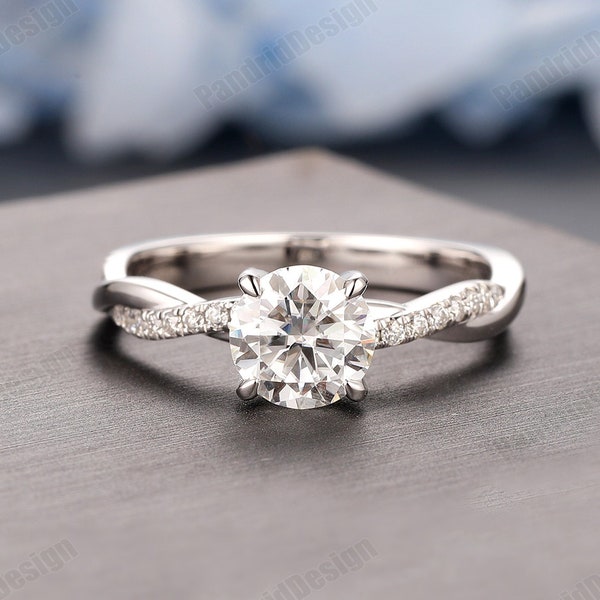 IGI CERTIFIED 0.5 - 3.0CT Round Diamond Engagement Ring, IGI Certified Lab Grown Diamond Promise Ring, 14k Rose Gold Twist Band Diamond Ring