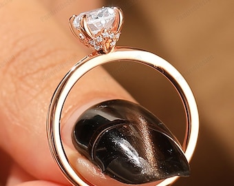 Hidden Halo Engagement Ring Antique 6x8mm 1.5CT Oval Cut Moissanite Wedding Bridal Ring Gold