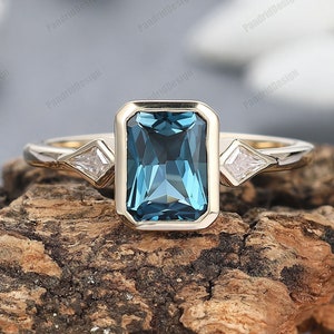 Bezel Set 2.0CT Natural London Blue Topaz Gemstone 10K 14K 18K Gold Engagement Promise Statement Ring Graduation Gift Birthday Anniversary