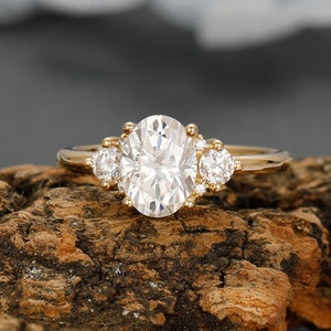 Art Deco Moissanite Engagement Ring Rose Gold, Antique Ring, 1.50CT Oval Cut 6x8mm Moissanite Simulated Diamond Wedding Proposal Ring Gift