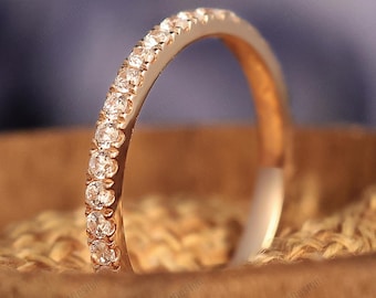 Classic Handmade Full Eternity Pave Set Lab Grown Diamond Wedding Band Solid Gold Jewelry