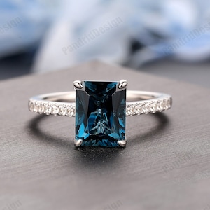 2.0-3.0CT Radiant Cut Natural London Blue Topaz Engagement Ring, 14K/18k Solid Gold Blue Topaz Birthstone Ring, Blue Gemstone Women&#39;s Ring
