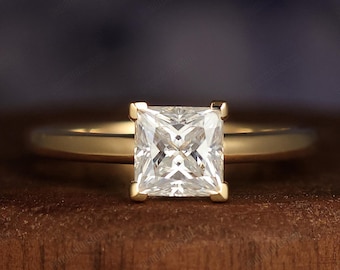 Unique 6MM Princess Cut Moissanite Diamond Engagement Ring Solid White Gold Promise Bridal Ring