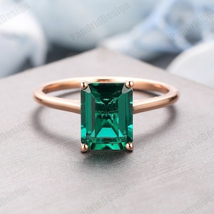 Solid Plain Gold Green Gemstone Ring, 3.0CT Emerald Engagement Ring, Women's Ring Emerald Jewelry, Solitaire Emerald Wedding Proposal Ring