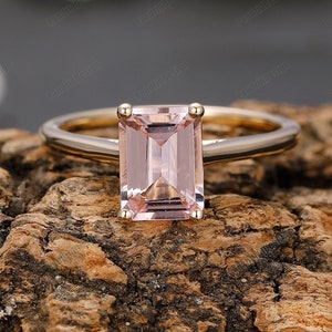 Einzigartige Hochzeit Brautring Jahrestag Geschenk Antike 1.5ct Smaragd geschnitten Echte natürliche Morganit Verlobungsring 14k Solid Gold Ring für Frauen