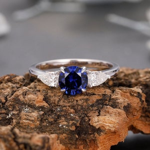 Dainty Sapphire Ring 14k Rose Gold, Blue Gemstone Ring Sapphire, Promise Ring, 6mm Round Cut Sapphire Promise Ring, Engagement Wedding Ring