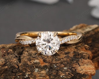 Prong Set Moissanite Engagement Wedding Promise Ring, 1.5CT Round Cut Moissanite Anniversary Ring, Art Deco Simulated Diamond Women&#39;s Ring