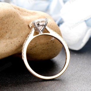 Double Tone Gold Moissanite Engagement Ring, Vintage Half Eternity Moissanite Wedding Ring, 1.25CT Round 7mm Simulated Diamond Promise Ring