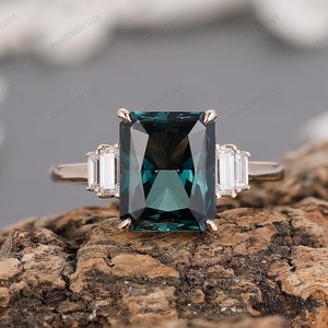 Elegante Teal Saffier Dames Jubileumring 1-4 CT Radaint Cut Teal Groene Saffier Verlovingsring Massief gouden antieke sieraden voor geliefde