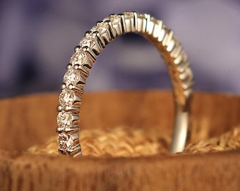 Handmade Pave Set Round Shaped Lab Grown Diamond Wedding Band Solid Yellow Gold Ring