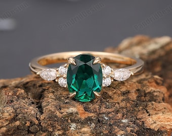 1.5CT 6x8mm ovale Emerald Promise Ring, groene edelsteen ring, Rose Gold trouwring, vrouwen Emerald Ring, Emerald verlovingsring voor haar